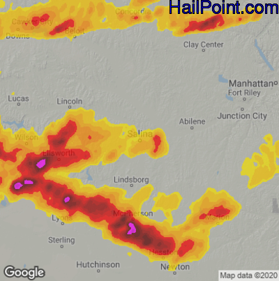 Hail Map for Salina, KS Region on May 26, 2021