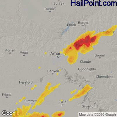 Hail Map for Amarillo, TX Region on May 26, 2021