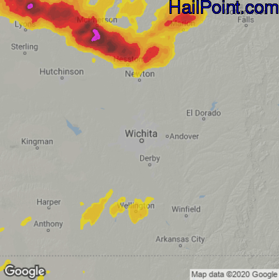 Hail Map for Wichita, KS Region on May 26, 2021