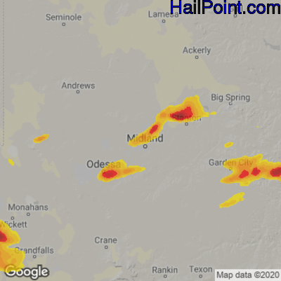 Hail Map for Midland, TX Region on May 26, 2021