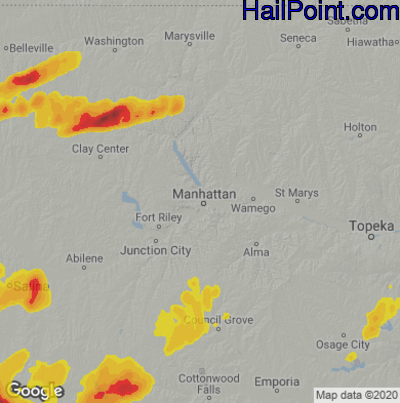 Hail Map for Mahhattan, KS Region on May 27, 2021 