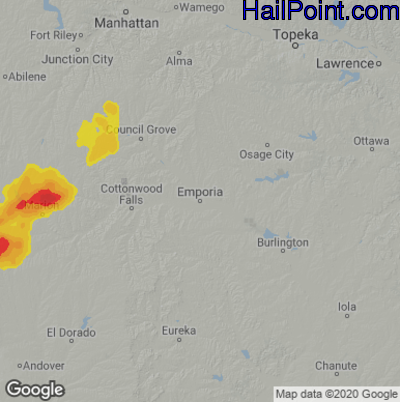 Hail Map for Emporia, KS Region on May 27, 2021