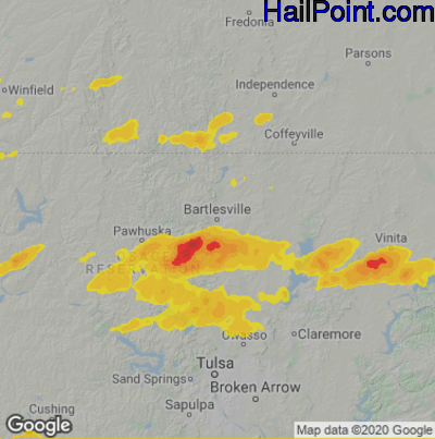 Hail Map for Bartlesville, OK Region on May 27, 2021