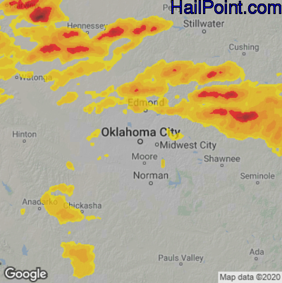 Hail Map for Oklahoma City, OK Region on May 27, 2021