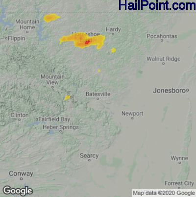 Hail Map for Batestville, AR Region on May 27, 2021
