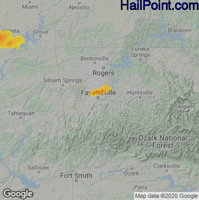 Hail Map for Fayetteville, AR Region on May 27, 2021