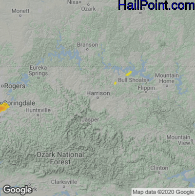 Hail Map for Harrison, AR Region on May 27, 2021