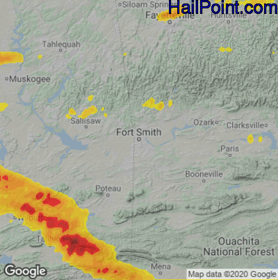 Hail Map for Forth Smith, AR Region on May 27, 2021
