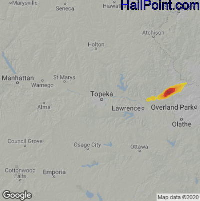 Hail Map for Topeka, KS Region on May 27, 2021