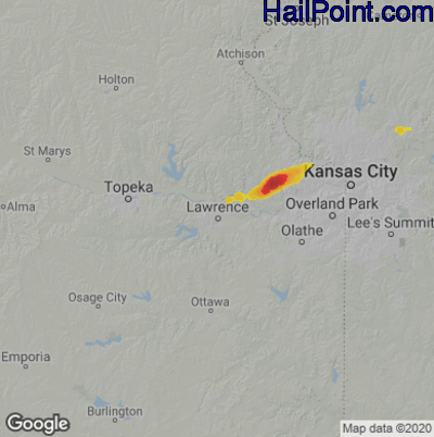 Hail Map for Lawerence, KS Region on May 27, 2021