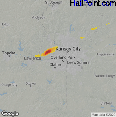 Hail Map for Shawnee, KS Region on May 27, 2021