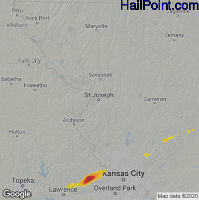 Hail Map for St. Joseph, MO Region on May 27, 2021