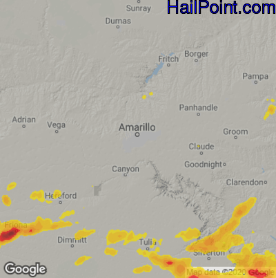 Hail Map for Amarillo, TX Region on May 27, 2021