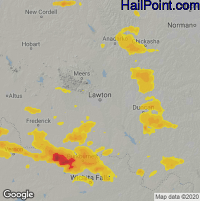 Hail Map for Lawton, OK Region on May 27, 2021