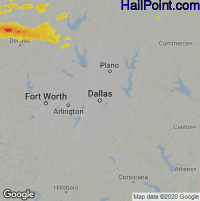 Hail Map for Dallas, TX Region on May 27, 2021 