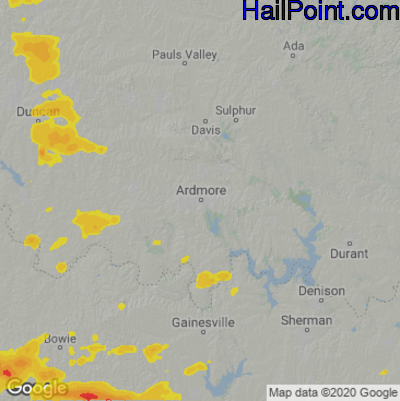 Hail Map for Ardmore, OK Region on May 27, 2021