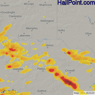 Hail Map for Childress, TX Region on May 27, 2021