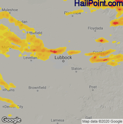 Hail Map for Lubbock, TX Region on May 27, 2021