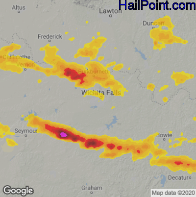Hail Map for Wichita Falls, TX Region on May 28, 2021