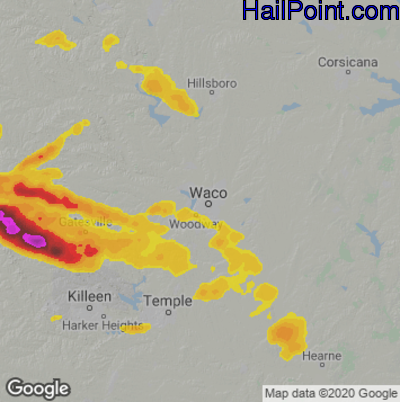 Hail Map for Waco, TX Region on May 28, 2021 