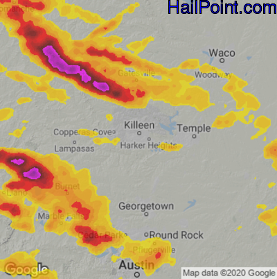 Hail Map for Killeen, TX Region on May 28, 2021