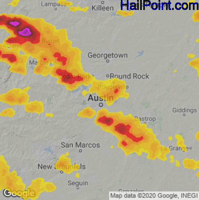 Hail Map for Austin, TX Region on May 28, 2021