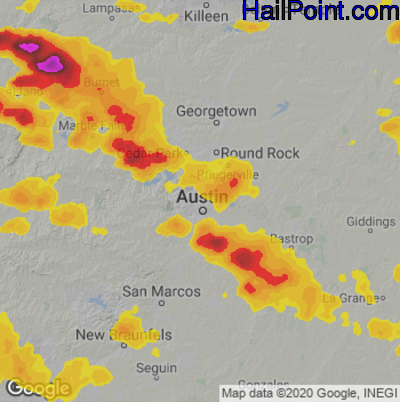 Hail Map for Austin, TX Region on May 28, 2021 