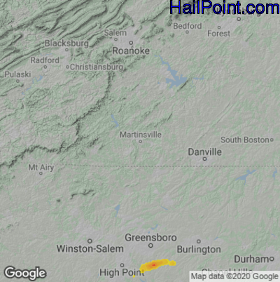 Hail Map for Martinsville, VA Region on May 29, 2021
