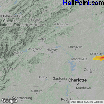 Hail Map for Hickory, NC Region on May 29, 2021 