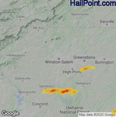 Hail Map for Winston-Salem, NC Region on May 29, 2021
