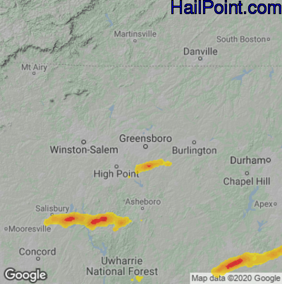 Hail Map for Greensboro, NC Region on May 29, 2021
