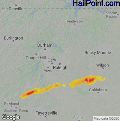 Hail Map for Raleigh, NC Region on May 29, 2021
