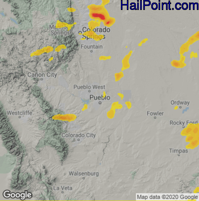 Hail Map for Pueblo, CO Region on May 29, 2021