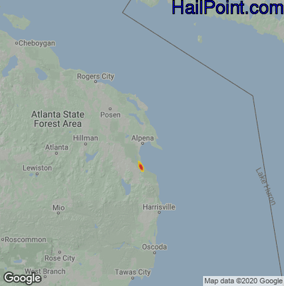 Hail Map for Alpena, MI Region on May 30, 2021