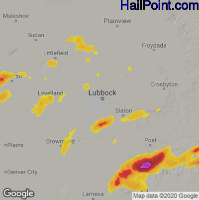 Hail Map for Lubbock, TX Region on May 31, 2021