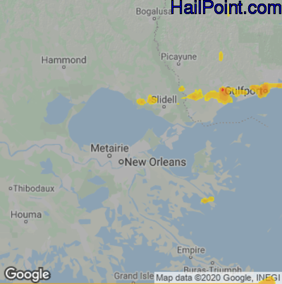 Hail Map for New Orleans, LA Region on June 2, 2021