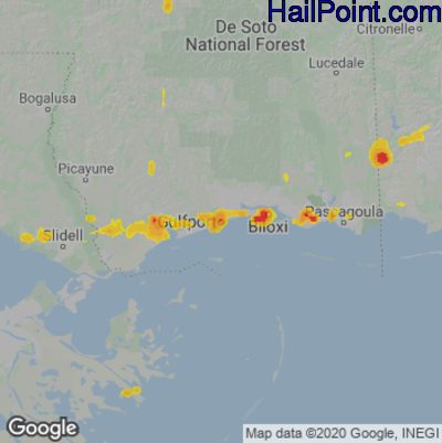 Hail Map for Gulfport, MS Region on June 2, 2021