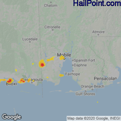 Hail Map for Mobile, AL Region on June 2, 2021 