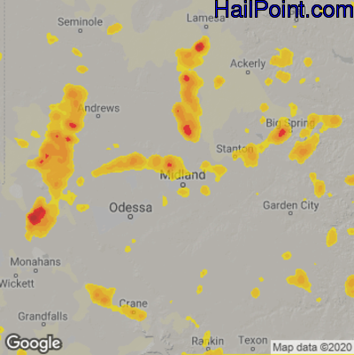Hail Map for Midland, TX Region on June 2, 2021