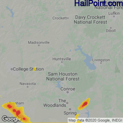 Hail Map for Huntsville, TX Region on June 2, 2021