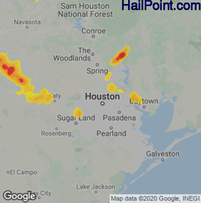 Hail Map for Houston, TX Region on June 2, 2021