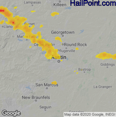 Hail Map for Austin, TX Region on June 3, 2021