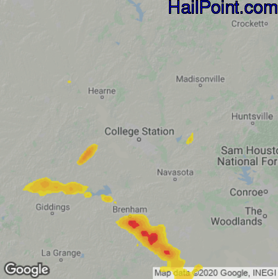Hail Map for College Station, TX Region on June 3, 2021 