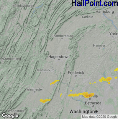 Hail Map for Hagerstown, MD Region on June 3, 2021