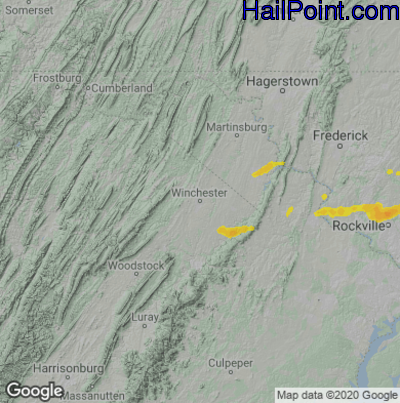 Hail Map for Winchester, VA Region on June 3, 2021 