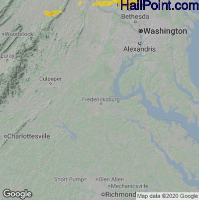 Hail Map for Fredericksburg, VA Region on June 3, 2021