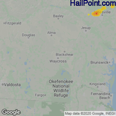 Hail Map for Waycross, GA Region on June 5, 2021