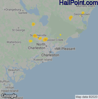 Hail Map for Charleston, SC Region on June 5, 2021