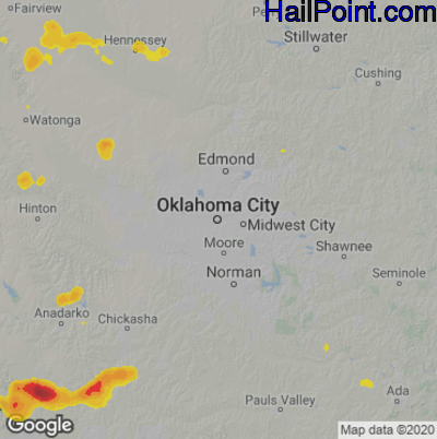 Hail Map for Oklahoma City, OK Region on June 6, 2021 