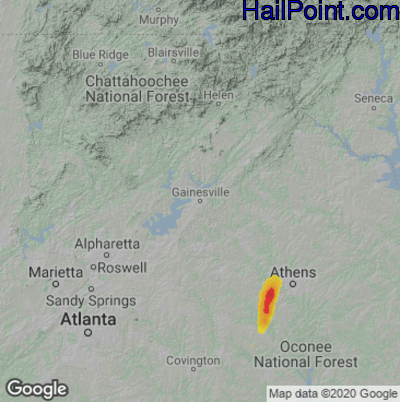 Hail Map for Gainsville, GA Region on June 7, 2021
